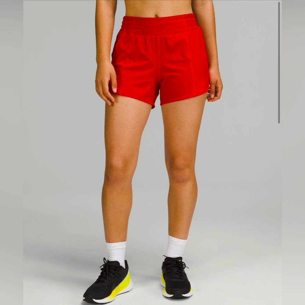 Lululemon Hotty Hot High rise Lined shorts 4 inch inseam. In dark red size 10